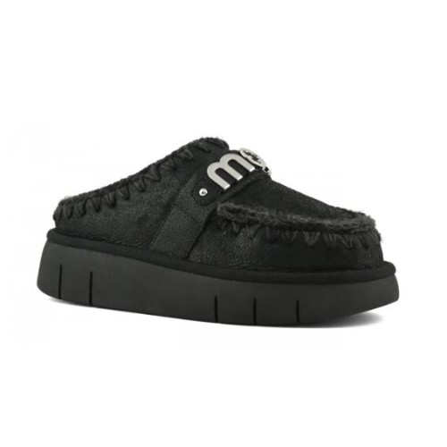 Mou Bounce Clog Special Leather Cracked Black