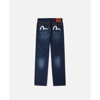 Ecru Brushstoke Seagull Print Regular Fit Jeans Evisu