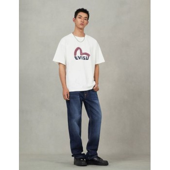 Ecru Brushstoke Seagull Print Regular Fit Jeans Evisu 2
