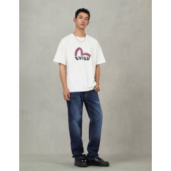 Ecru Brushstoke Seagull Print Regular Fit Jeans Evisu