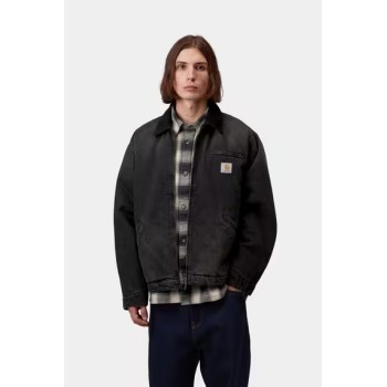 OG Detroit Jacket- Black / Black, Tobacco used wash Carhartt Wip