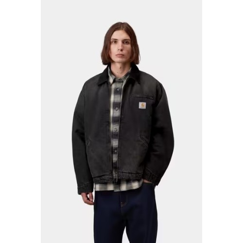 OG Detroit Jacket- Black / Black, Tobacco used wash Carhartt Wip