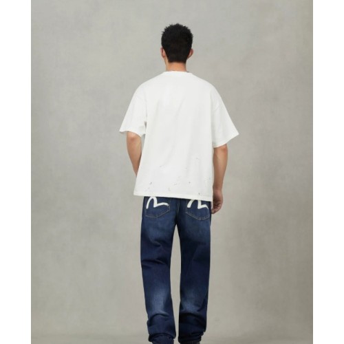 Ecru Brushstoke Seagull Print Regular Fit Evisu