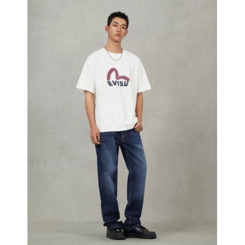 Ecru Brushstoke Seagull Print Regular Fit Evisu