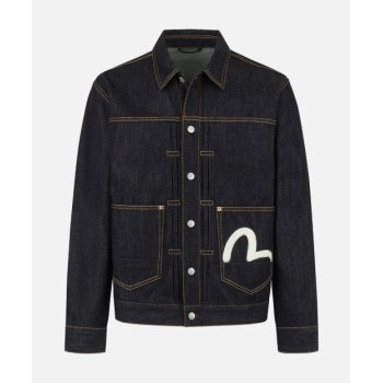 Ecru Seagull Printed Denim Jacket Evisu