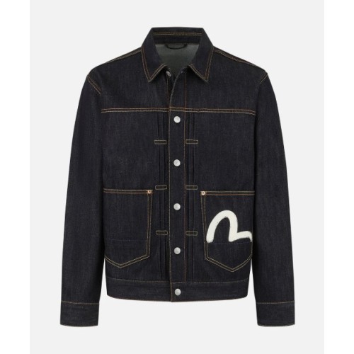 Ecru Seagull Printed Denim Jacket Evisu