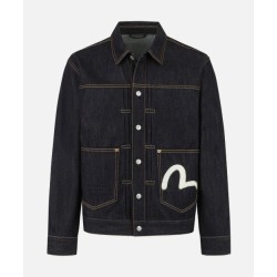 Ecru Seagull Printed Denim Jacket Evisu