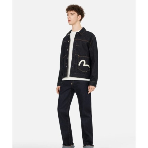 Ecru Seagull Printed Denim Jacket Evisu