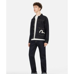 Ecru Seagull Printed Denim Jacket Evisu