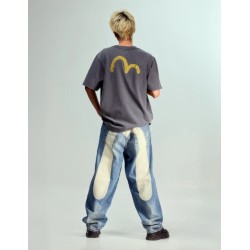 Ecru Daicock Print Loose Fit Jeans Evisu
